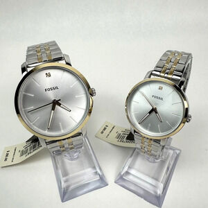 NWT Fossil His & Her Couple Set Diamond Lux Luther Watch BQ2467SET